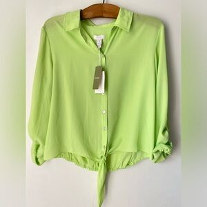 Chico’s Top Women’s 1 Lime Green Tie-Front Tessa Blouse